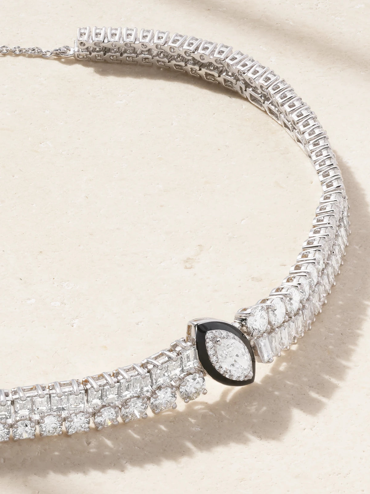 18-karat White Gold, Diamond And Enamel Necklace