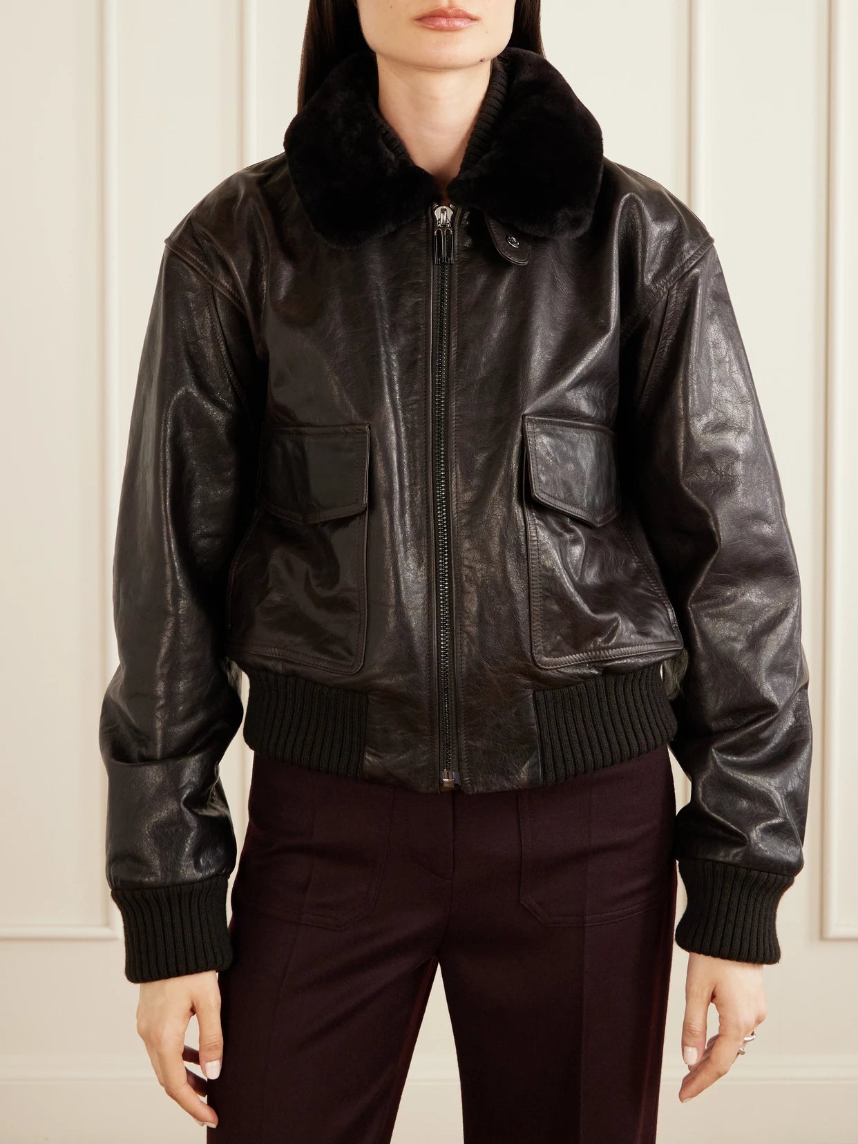 Aviator Shearling-trimmed Leather Jacket