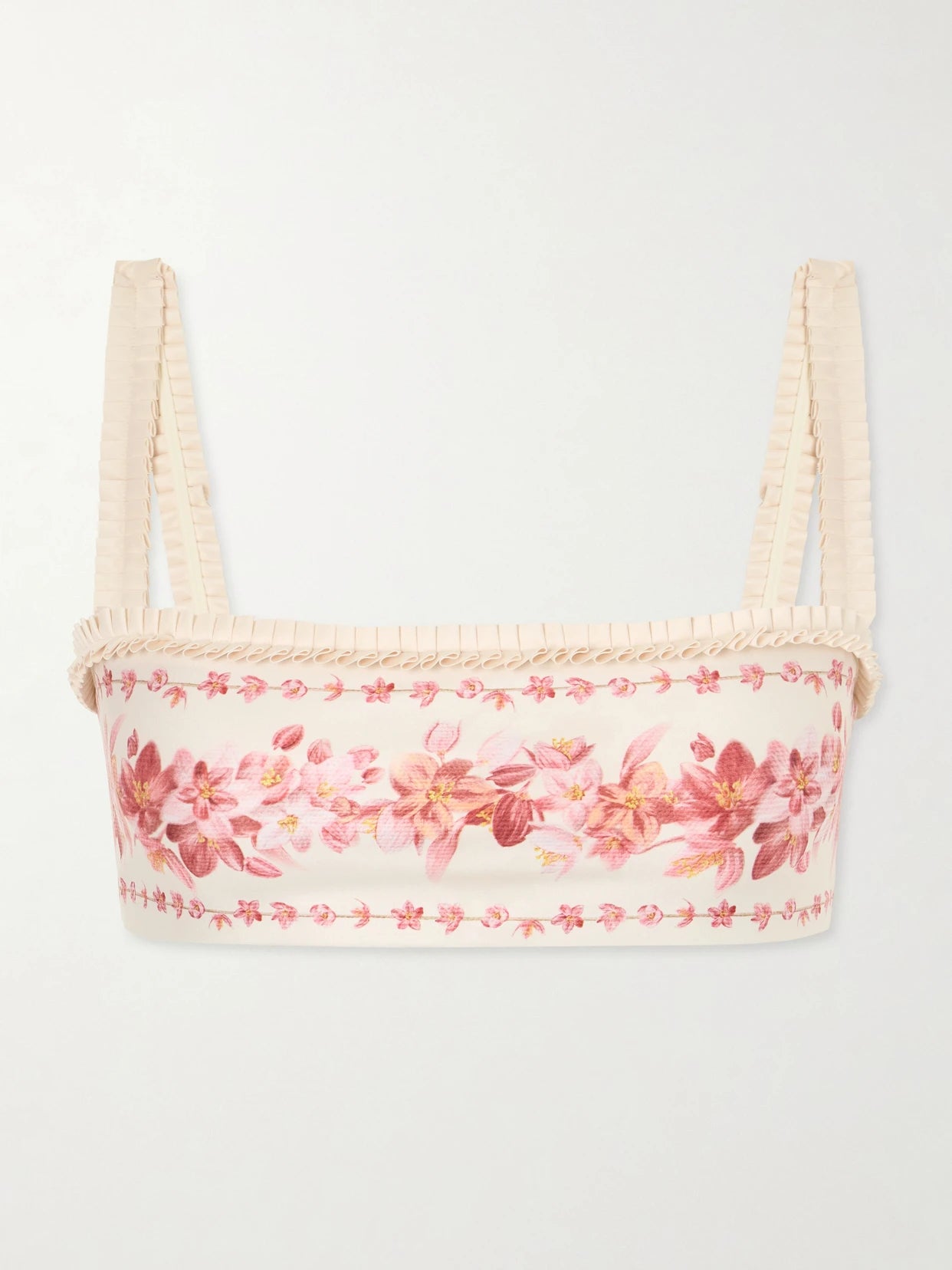 Image of Swimwear. Product name - Olmo Cauca Floral-print Bikini Top in Pink colour by brand - Agua by Agua Bendita