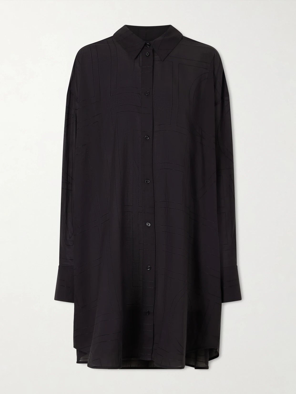 Image of a model wearing Tops. Product name - Organic Cotton And Lyocell-blend Shirt in Black colour by brand - TOTEME