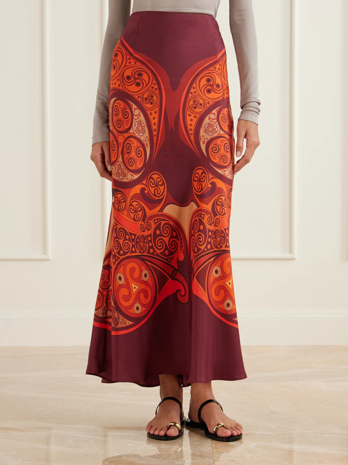 La DoubleJ Sleek Printed Silk-twill Maxi Skirt