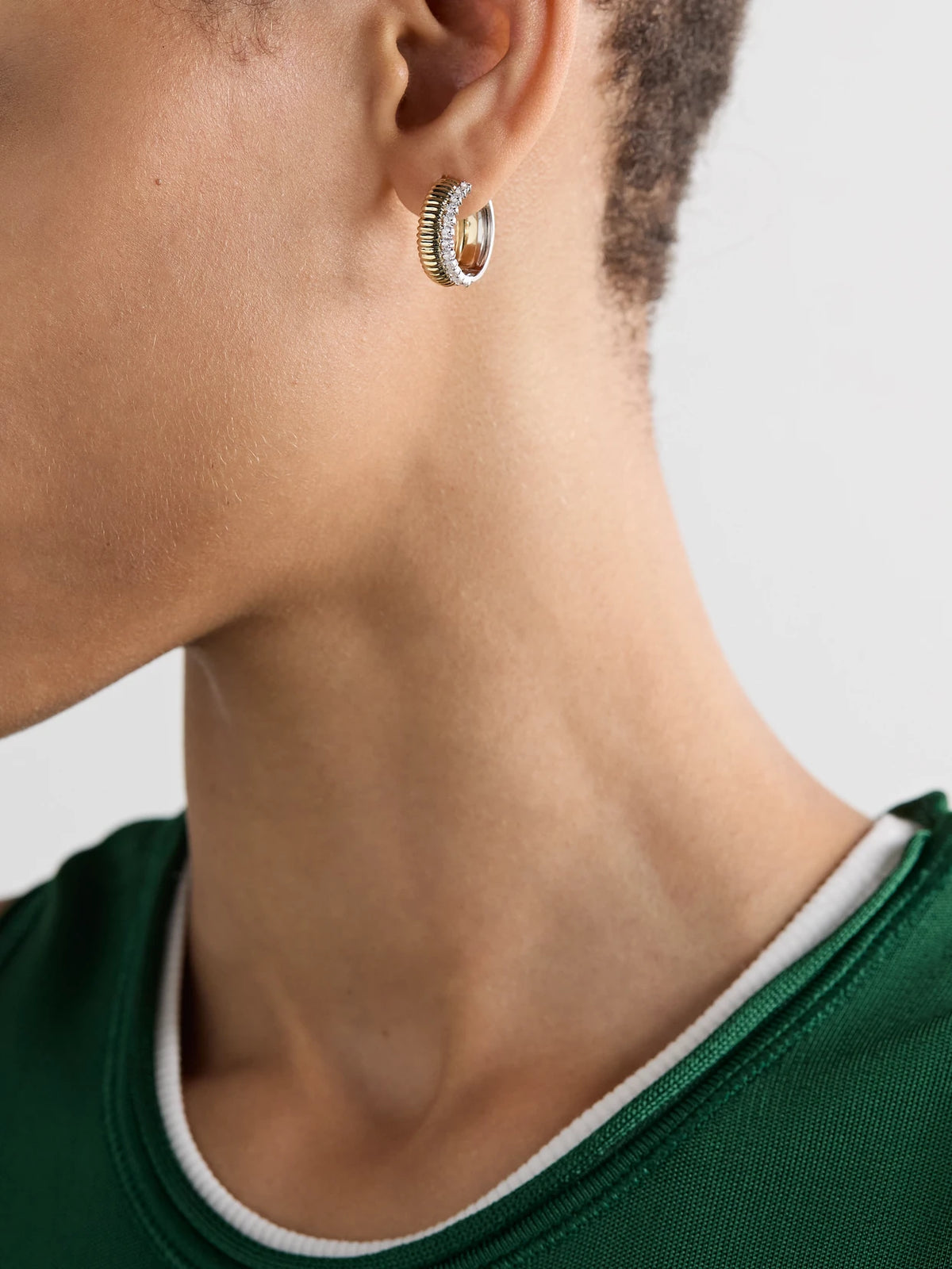 Image of Earrings. Product name - Paire De Créoles Bouées 9-karat Yellow And White Gold Diamond Earrings in Multi colour by brand - Yvonne Léon