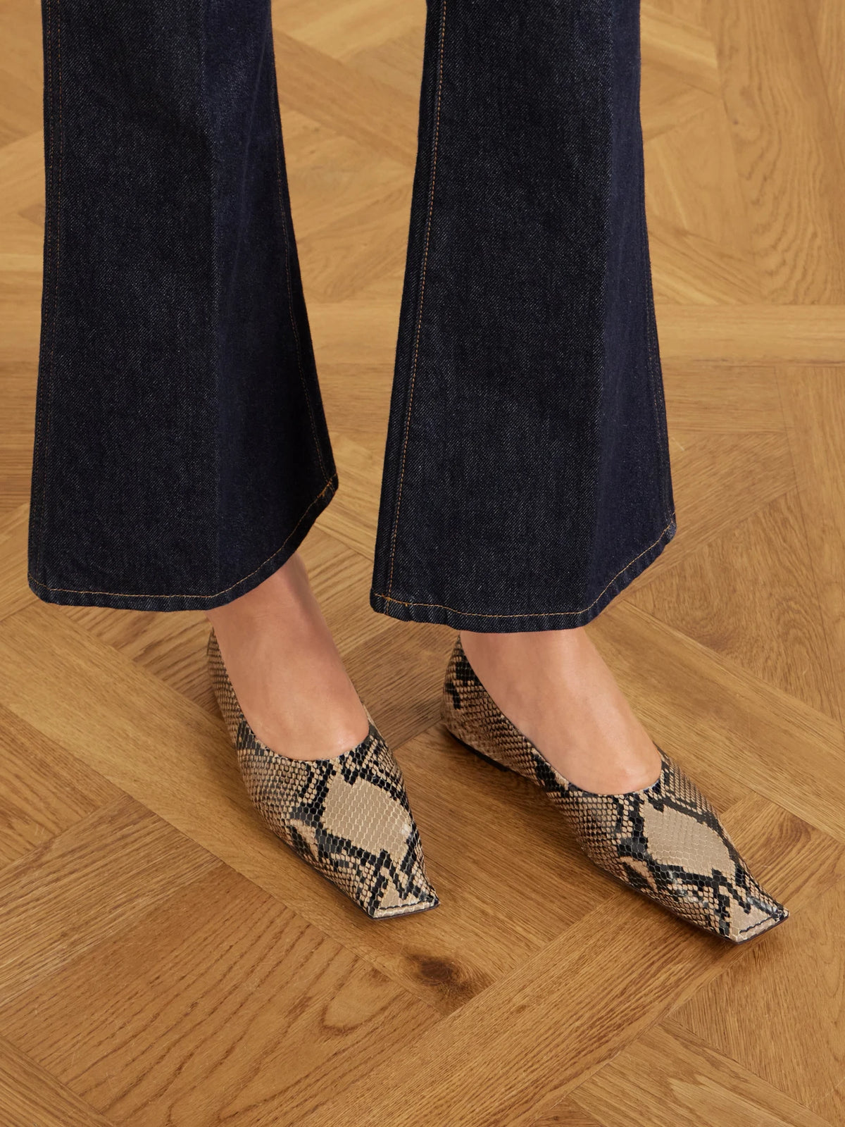 Marlene Snake-effect Leather Ballerina