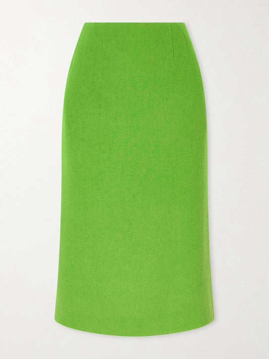 Image of a model wearing Skirts. Product name - Wool-crepe Midi Skirt in Bright green colour by brand - Valentino Garavani