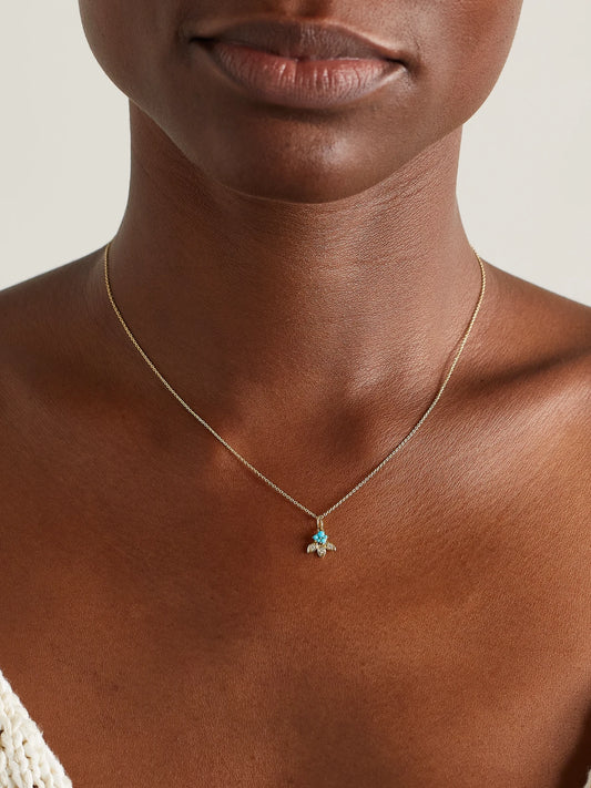 Image of Necklaces. Product name - 14-karat Gold, Turquoise And Diamond Necklace in Multi colour by brand - Sydney Evan