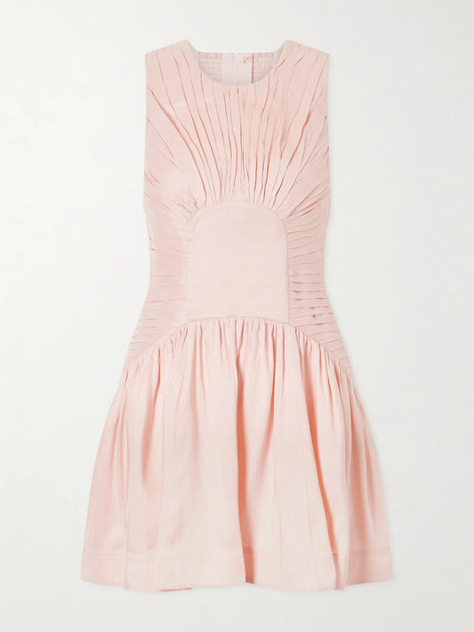 Image of Dresses. Product name - Medea Gathered Linen-blend Mini Dress in Pink colour by brand - Aje
