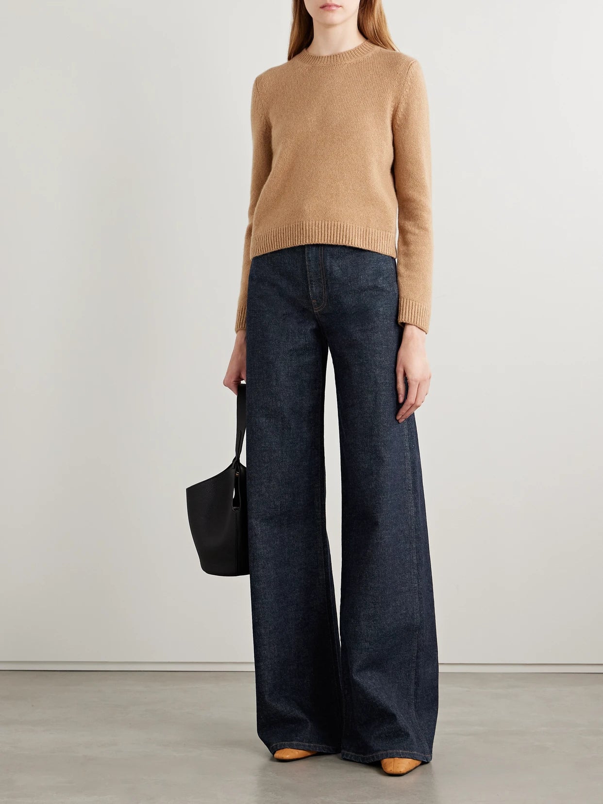 Image of Jeans. Product name - Dane High-rise Wide-leg Jeans in Dark denim colour by brand - KHAITE
