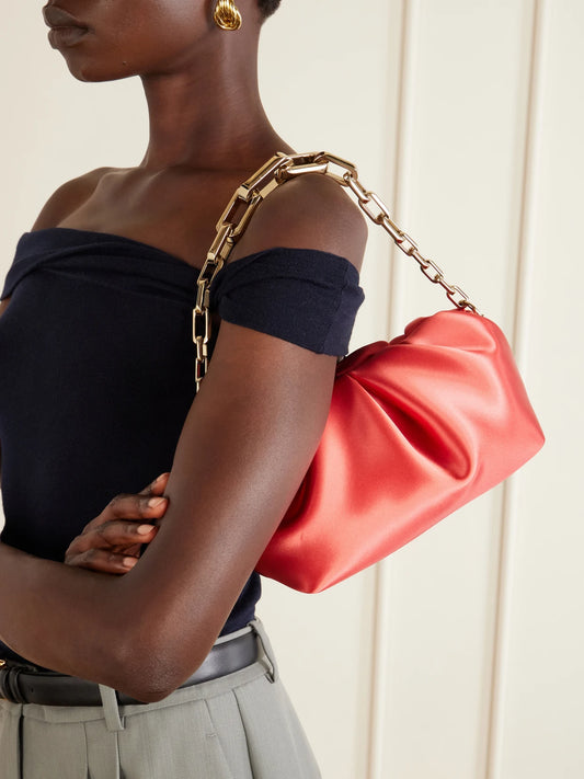 Image of Bags. Product name - Eva Small Satin Clutch in Coral colour by brand - Christian Louboutin