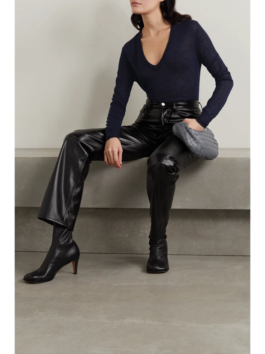 Image of a model wearing Outerwear. Product name - Cashair Cashmere Sweater in Navy colour by brand - Joseph