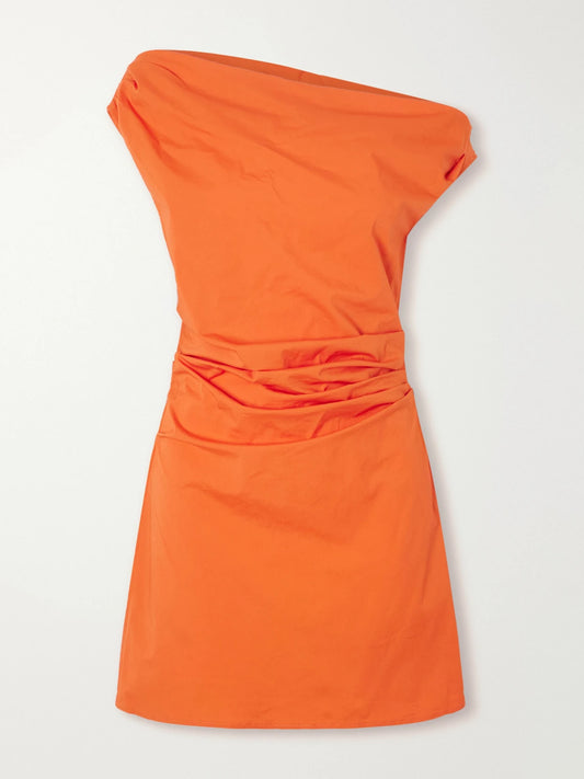 Image of Dresses. Product name - Phare Draped Cotton-blend Poplin Mini Dress in Orange colour by brand - STAUD