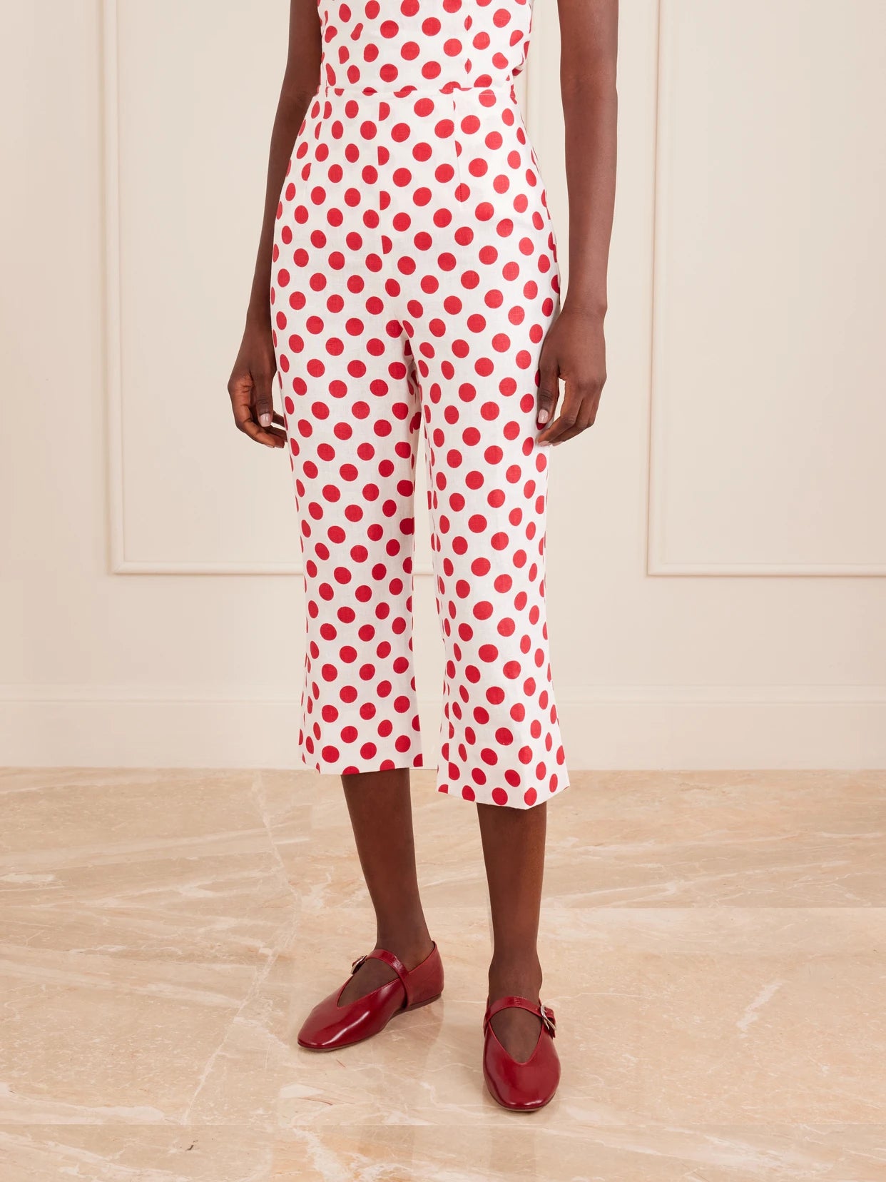 Valeria Capri Polka-dot Linen Pants