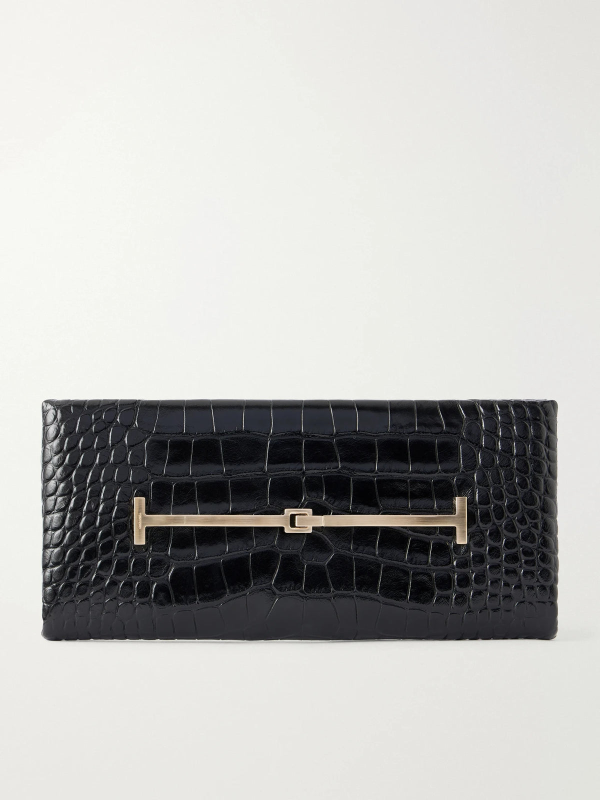 TOM FORD Arc T-embellished Croc-effect Leather Clutch