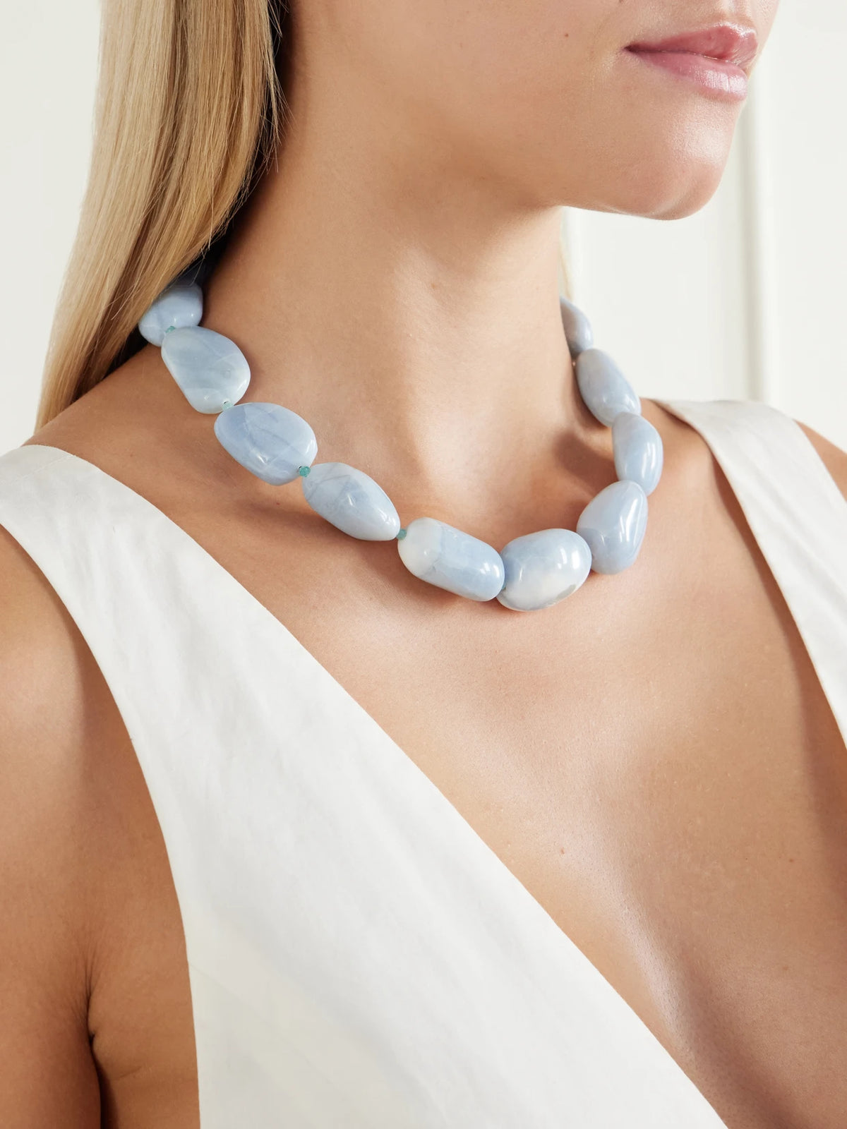 Image of Necklaces. Product name - Sea And Sky Gold-plated Amazonite And Opal Necklace in Blue colour by brand - Lizzie Fortunato