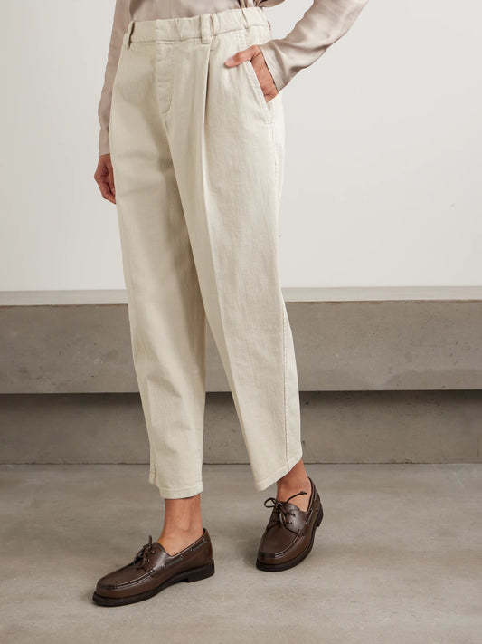 Cropped Pleated Stretch-cotton Twill Tapered Pants