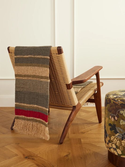 Image of Decor. Product name - Xoroi Fringed Striped Jute-blend Throw in Gray colour by brand - The House of Lyria