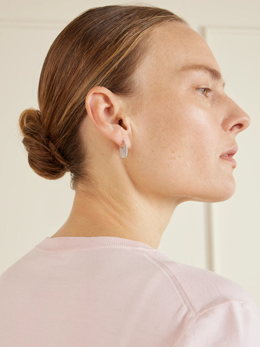 Image of Earrings. Product name - Flat Ray Large 18-karat White Gold Diamond Hoop Earrings in Multi colour by brand - L'Atelier Nawbar