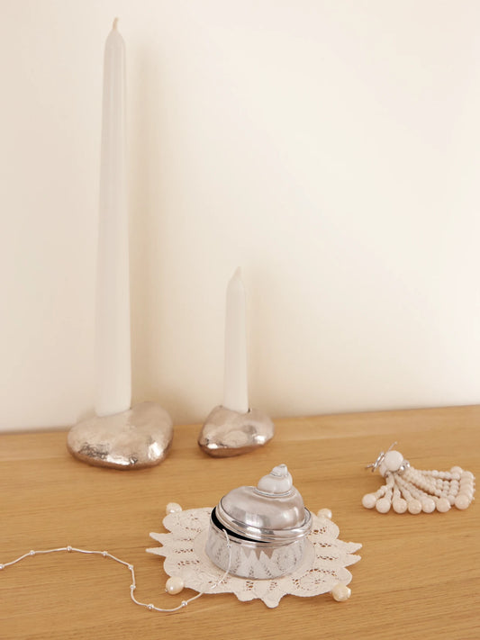 Image of Decor. Product name - Shell Sterling Silver And Mother-of-pearl Jewelry Box in Ivory colour by brand - Gohar World