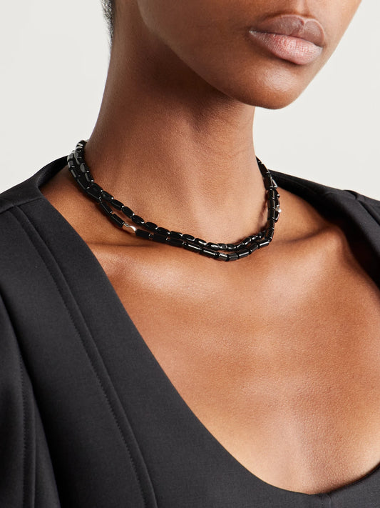 Image of Necklaces. Product name - Willa Sterling Silver Onyx Necklace in Black colour by brand - AGMES