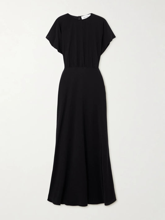 Image of Dresses. Product name - Gathered Silk Crepe De Chine Maxi Dress in Black colour by brand - Matteau
