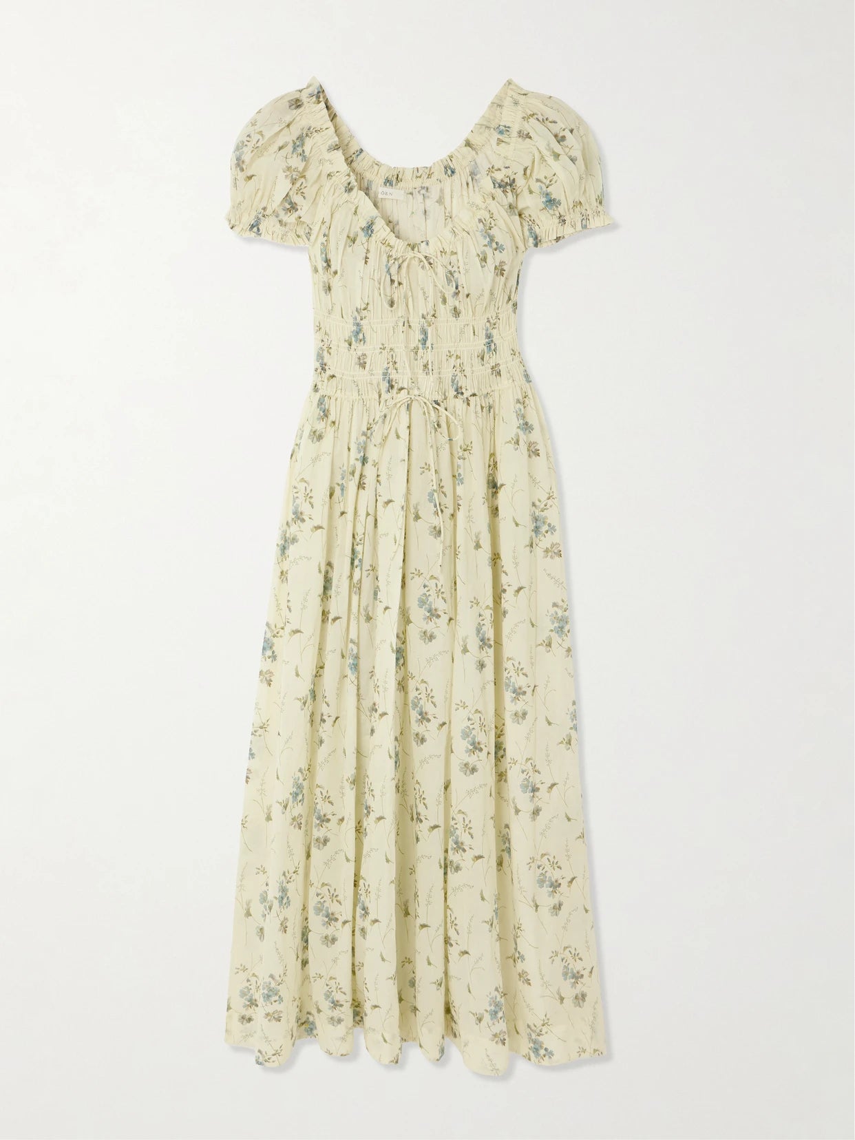 Ashlynn Tie-detailed Shirred Floral-print Organic Cotton-voile Midi Dress
