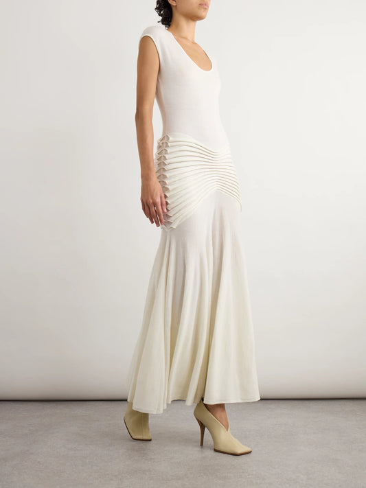 Image of Dresses. Product name - Ruched Wool Maxi Dress in White colour by brand - Alaïa