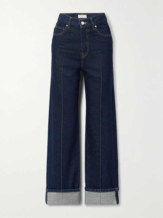 Image of Jeans. Product name - The Genevieve High-rise Wide-leg Jeans in Mid denim colour by brand - Ulla Johnson