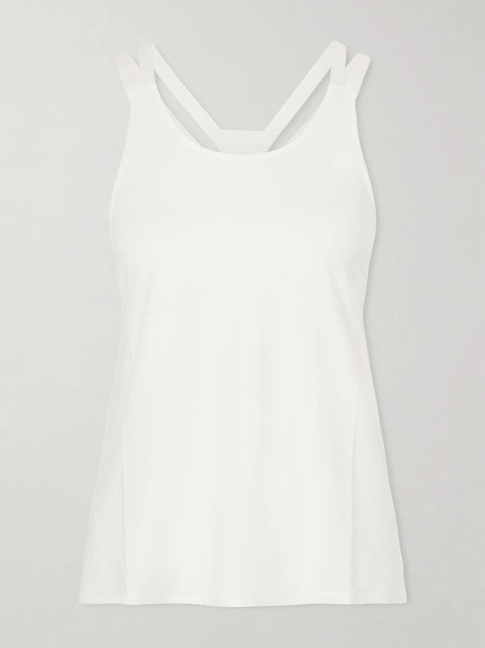 Image of a model wearing Tops. Product name - Allyson Embroidered Stretch Jersey Tank Top in White colour by brand - Eres