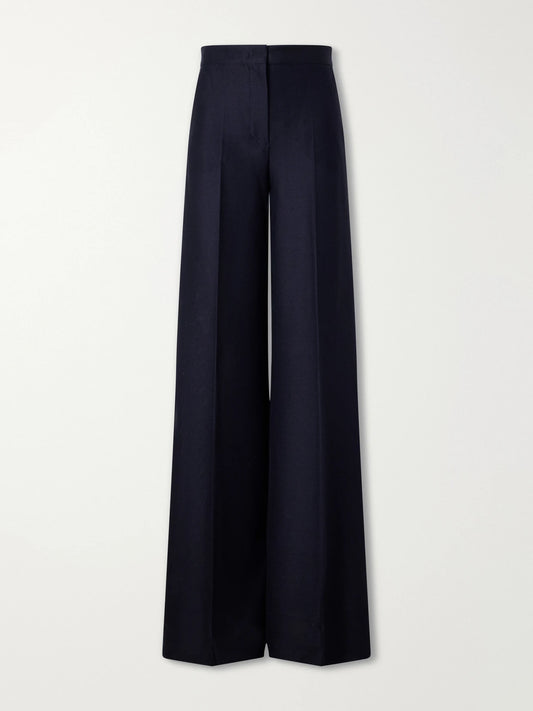 Image of a model wearing Pants. Product name - Mxmpinza Cotton-jersey Wide-leg Pants in Navy colour by brand - Max Mara