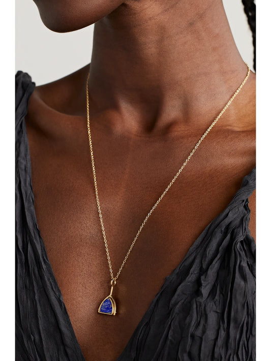 Image of Necklaces. Product name - Flip 14-karat Gold, Lapis Lazuli And Diamond Necklace in Multi colour by brand - Mateo