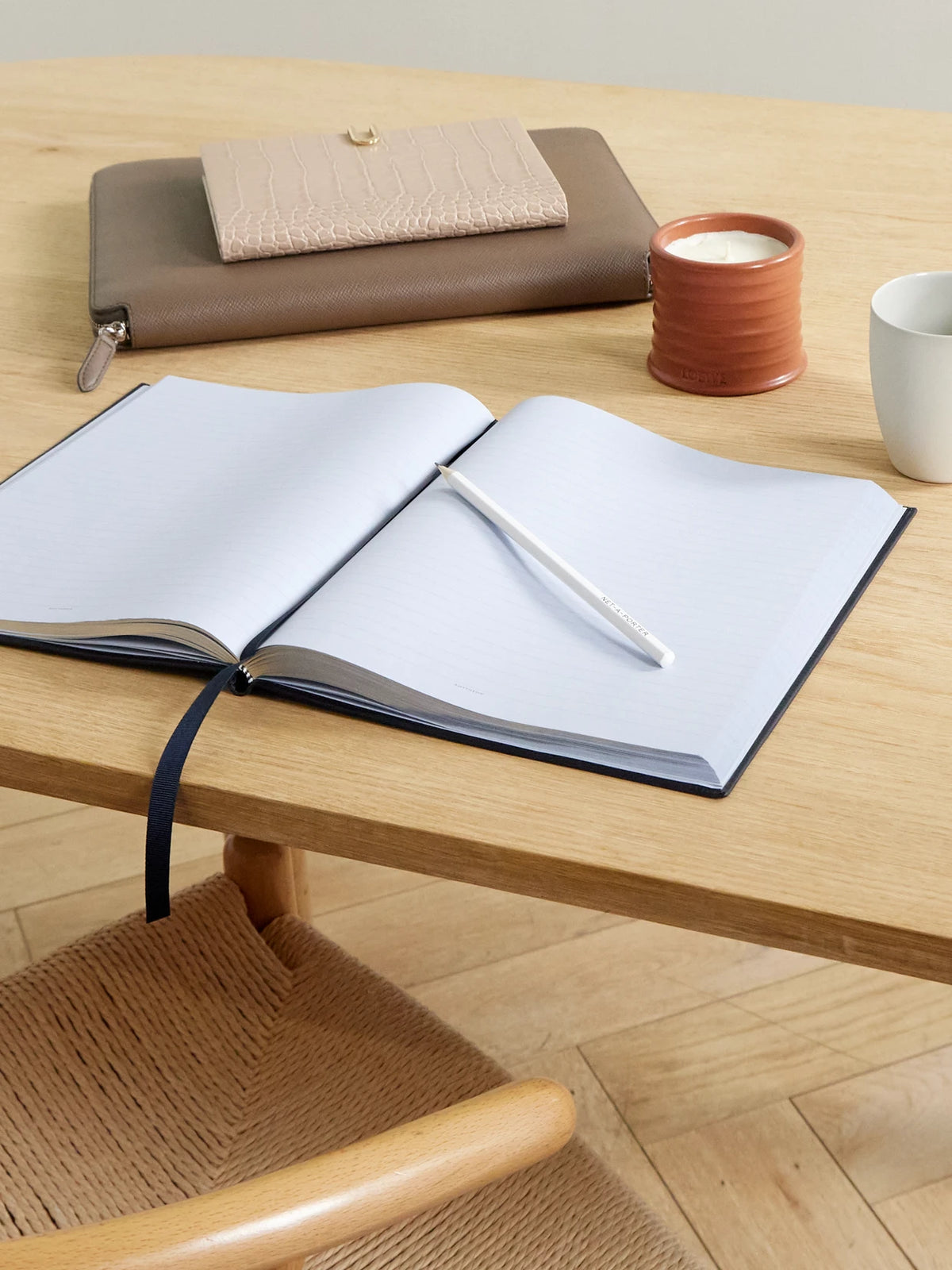 Image of Decor. Product name - Portobello Ludlow Textured-leather Notebook in Navy colour by brand - Smythson