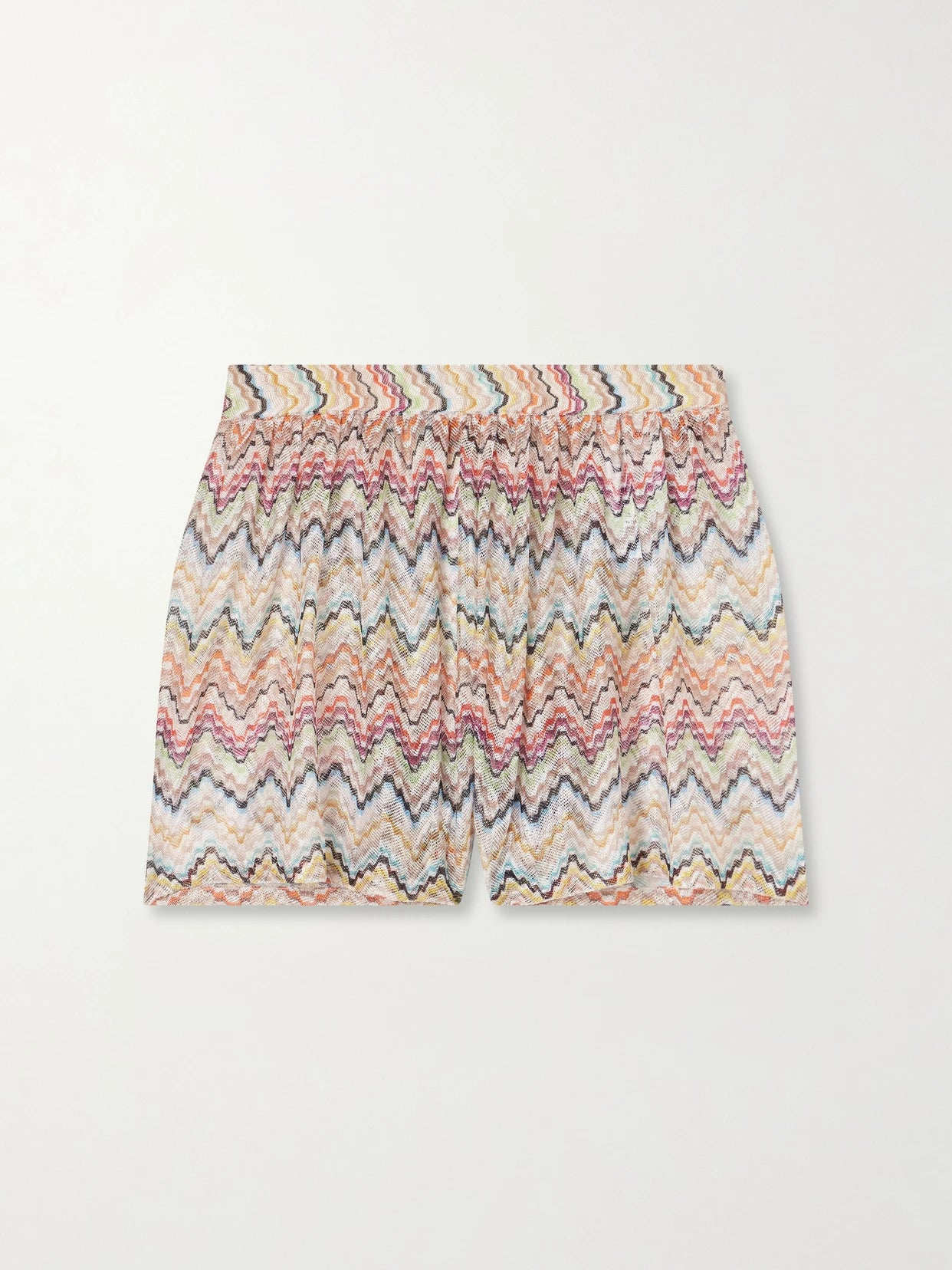 Image of a model wearing Shorts. Product name - Striped Crochet-knit Shorts in Multi colour by brand - Missoni