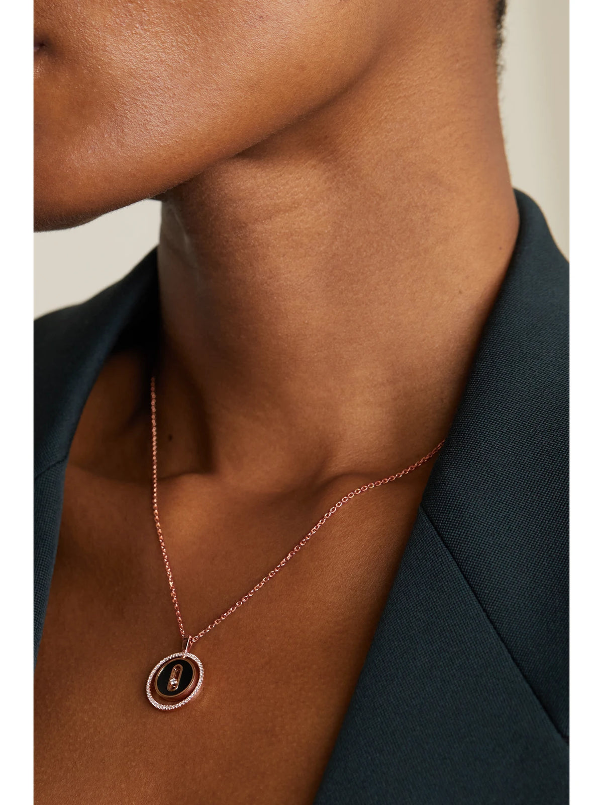 Image of Necklaces. Product name - Lucky Move 18-karat Rose Gold, Onyx And Diamond Necklace in Multi colour by brand - Messika