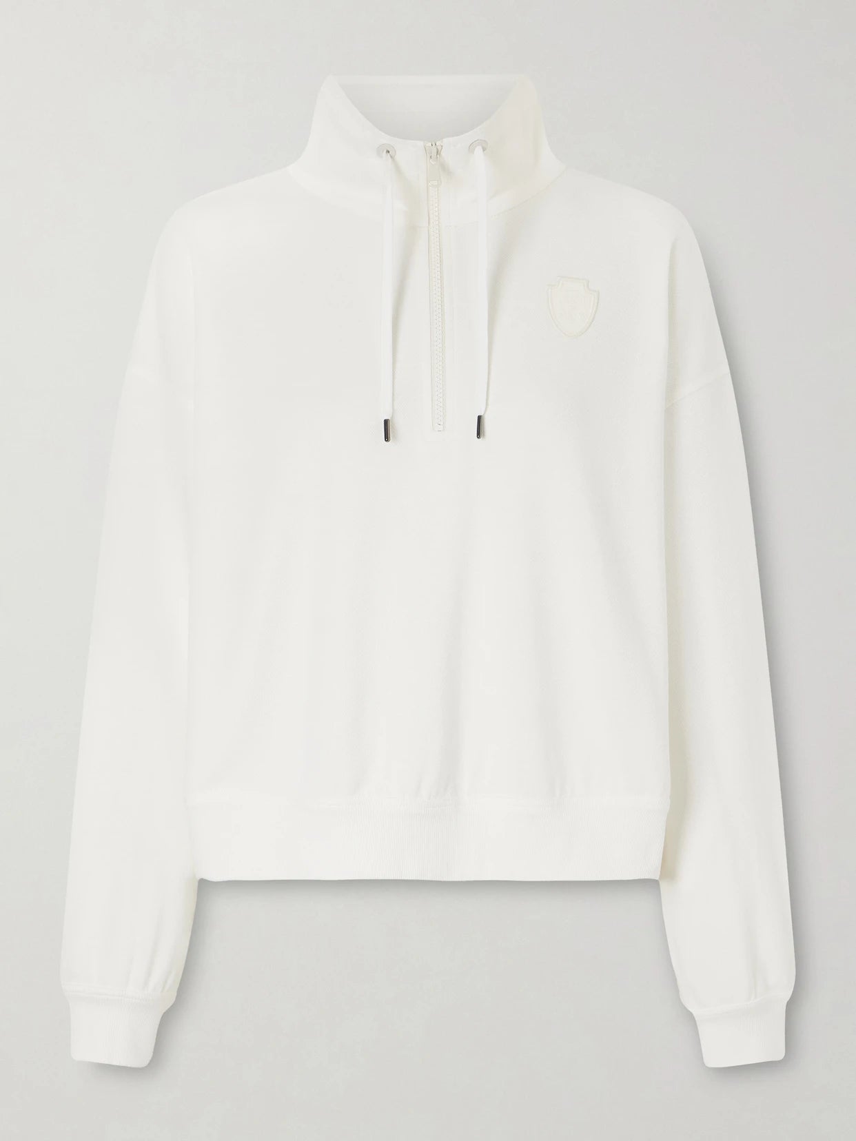 Image of Sleepwear & Loungewear. Product name - Appliquéd Cotton-blend Piqué Sweatshirt in Off-white colour by brand - Brunello Cucinelli