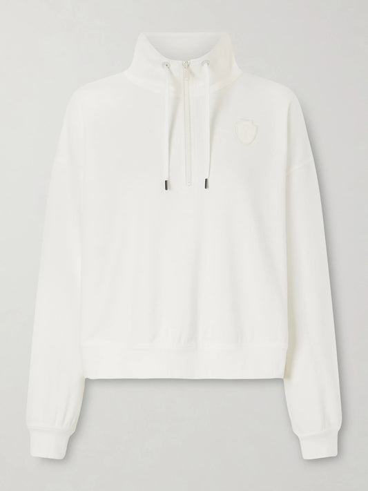 Image of Sleepwear & Loungewear. Product name - Appliquéd Cotton-blend Piqué Sweatshirt in Off-white colour by brand - Brunello Cucinelli