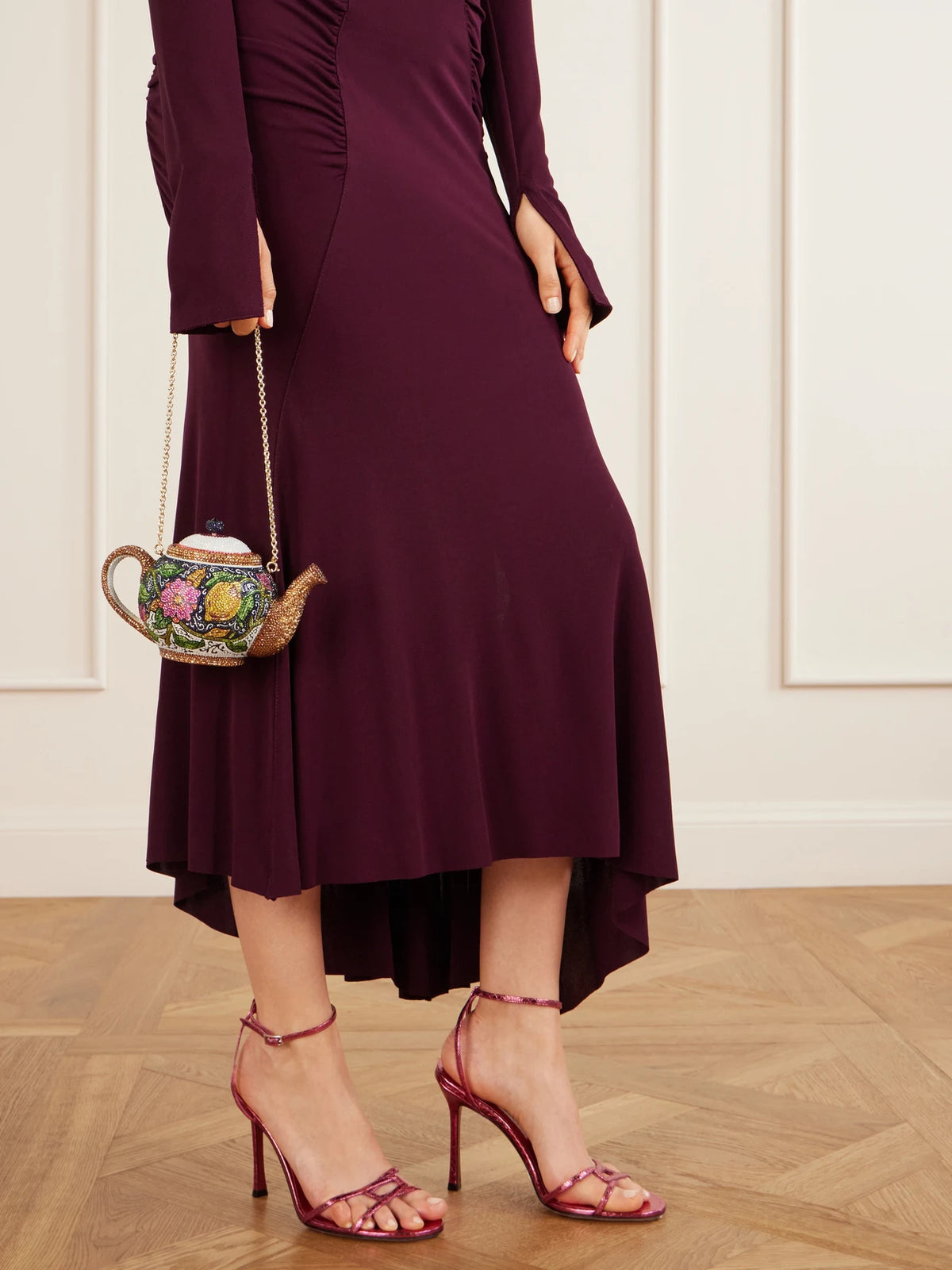 Image of Bags. Product name - Teapot Crystal-embellished Gold-tone Clutch in Multi colour by brand - Judith Leiber Couture