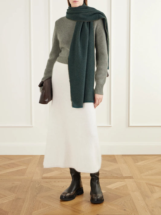 Image of Scarves & Shawls. Product name - Mountain Twill Cashmere Scarf in Green colour by brand - Johnstons of Elgin