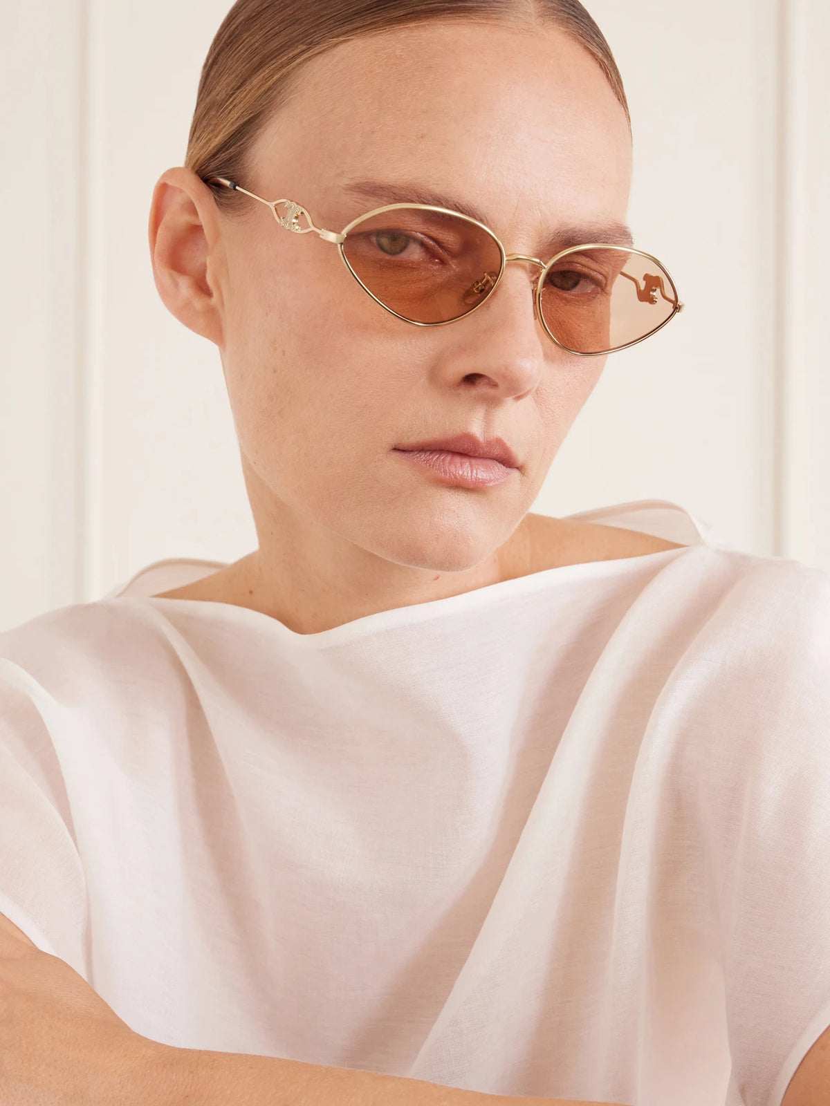 Image of Sunglasses. Product name - Wire 01 Oval-frame Gold-tone Sunglasses in Multi colour by brand - CELINE Eyewear