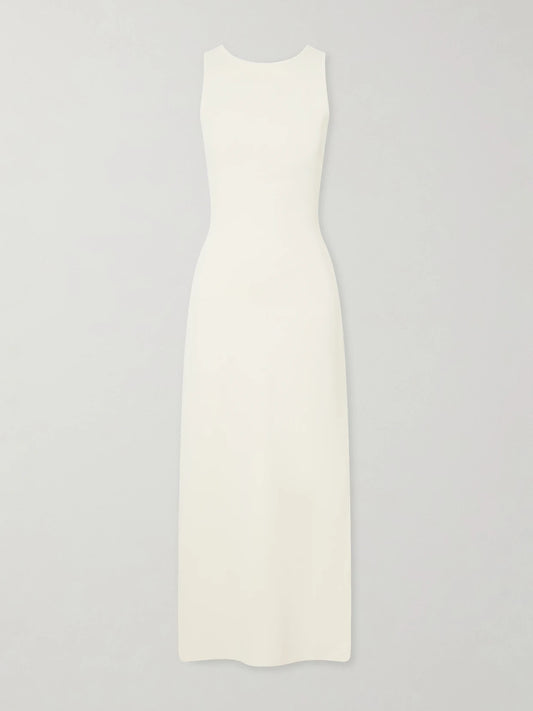 Image of Dresses. Product name - Saba Embellished Crepe Midi Dress in Ivory colour by brand - SIR.