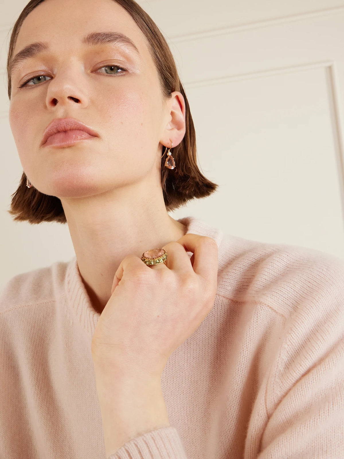 Image of Earrings. Product name - 14-karat Gold, Morganite And Diamond Earrings in Multi colour by brand - Ileana Makri
