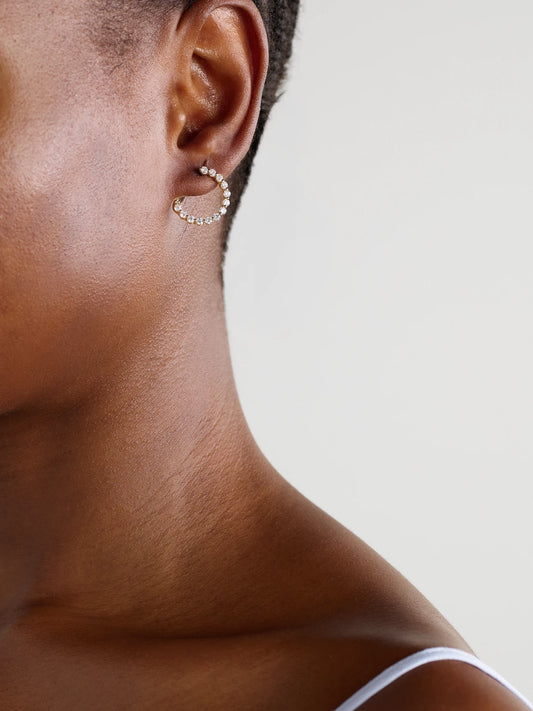 Image of Earrings. Product name - Circle 18-karat Gold Diamond Earrings in Multi colour by brand - Persée