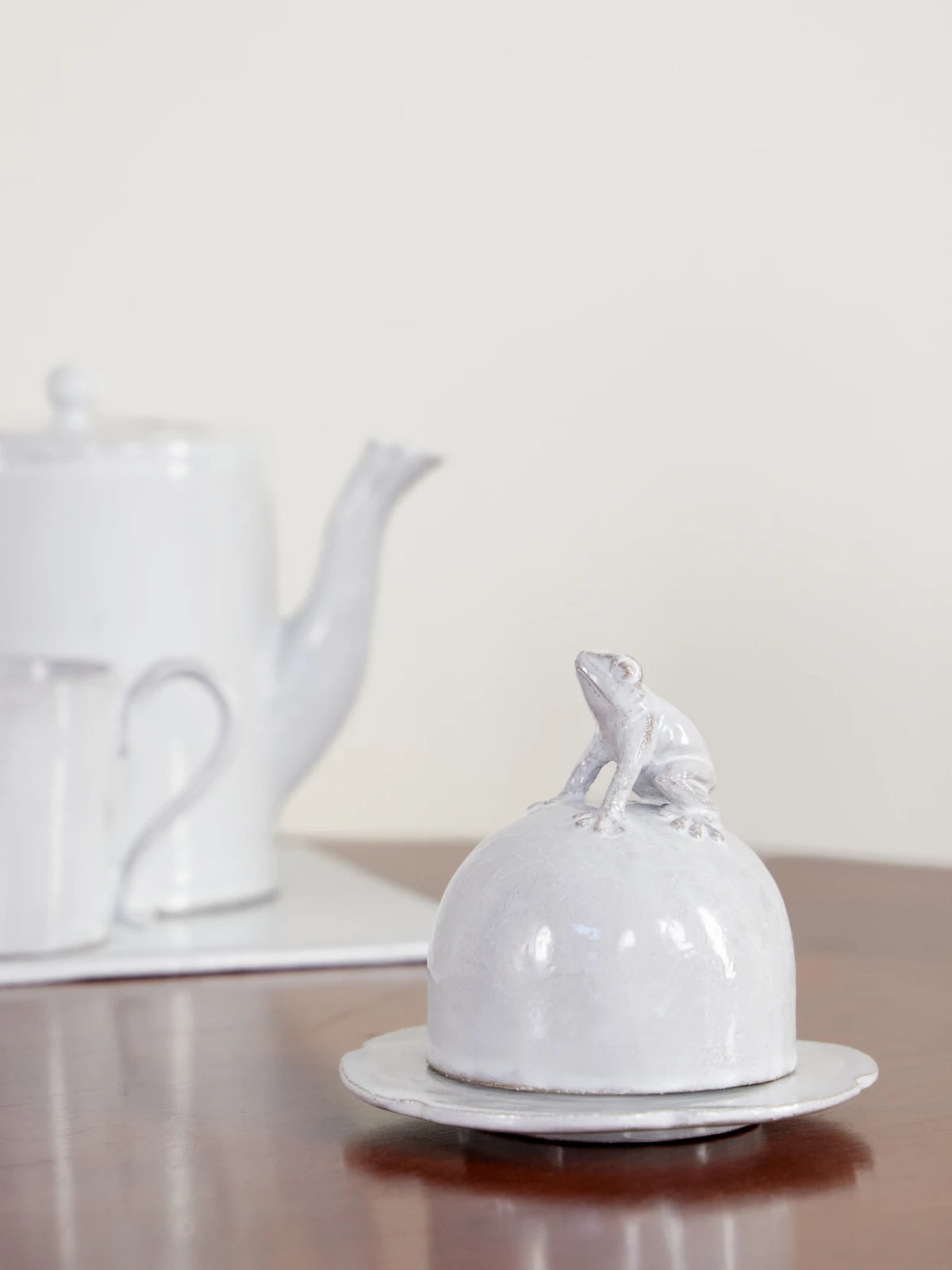 Image of Tableware. Product name - Frog Small Porcelain Butter Dish in White colour by brand - Astier De Villatte