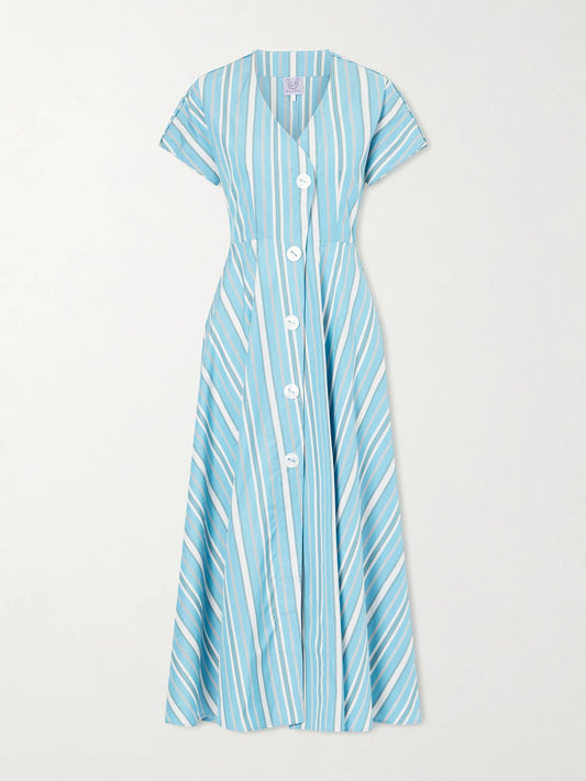 Cassandra Striped Cotton-poplin Midi Dress