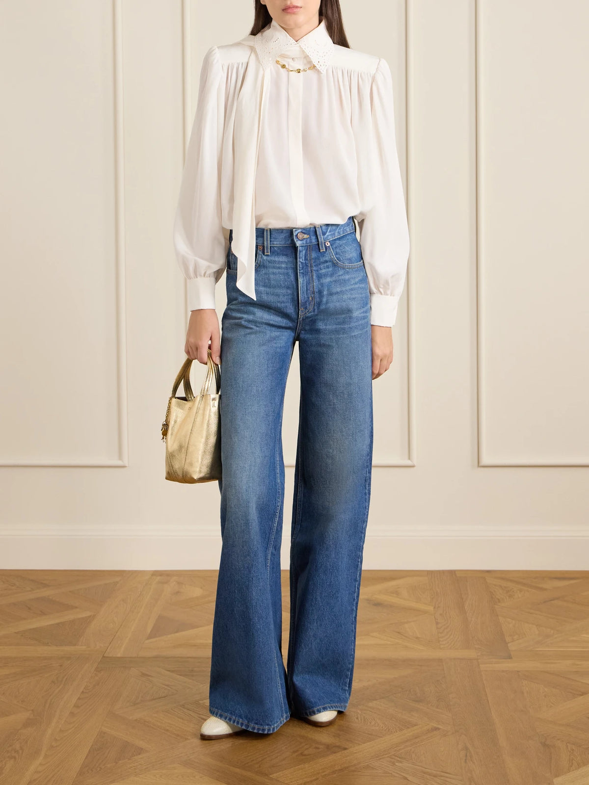 Image of Bags. Product name - Spin Small Embellished Paneled Textured-leather Tote in Shiny gold colour by brand - Chloé