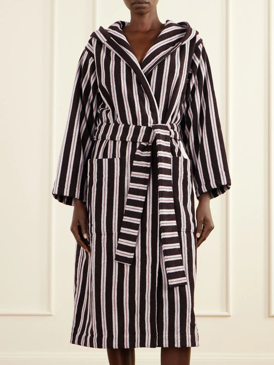 TEKLA Hooded Striped Organic Cotton-terry Robe