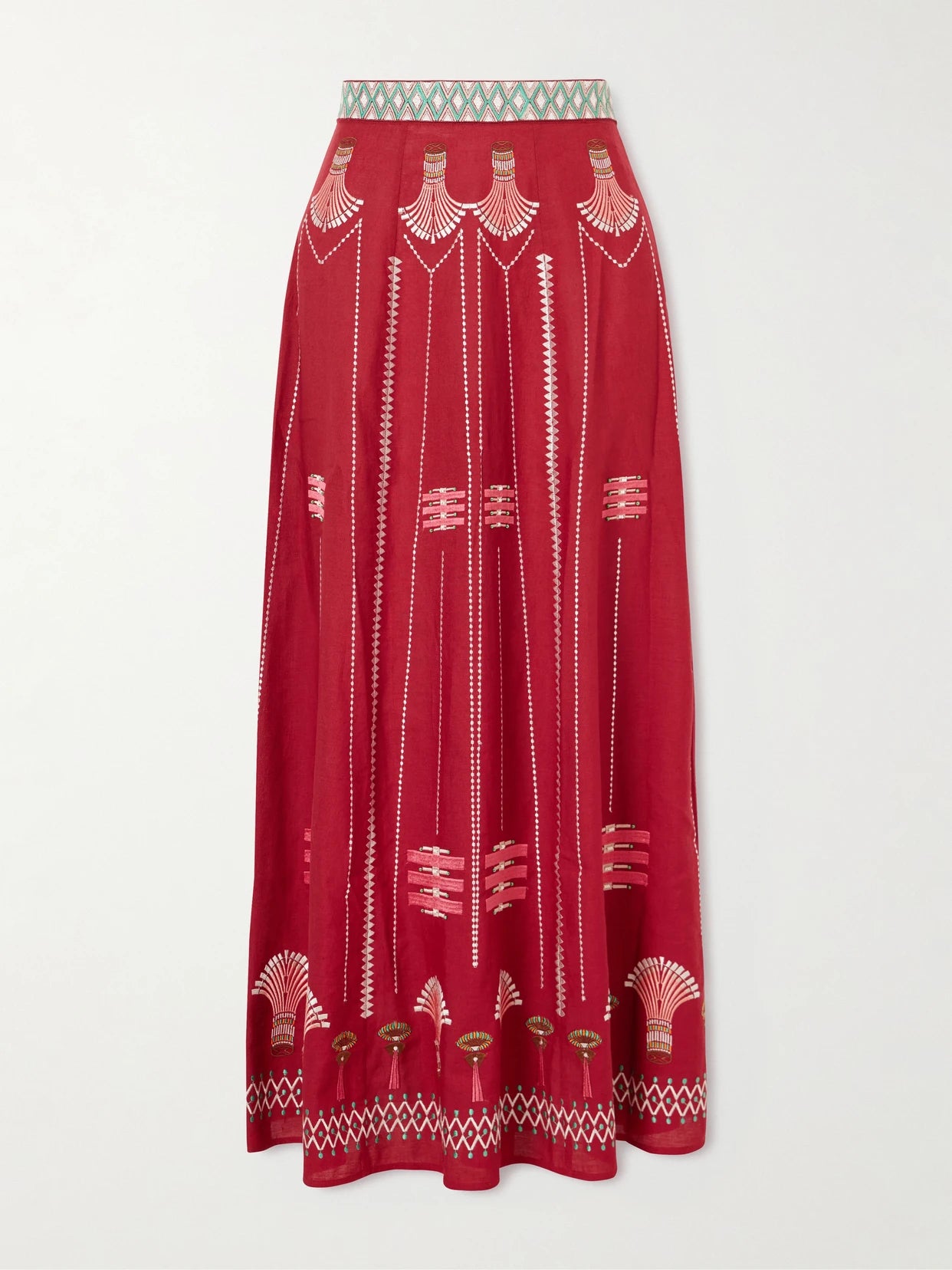 Embroidered Linen And Cotton-blend Maxi Skirt