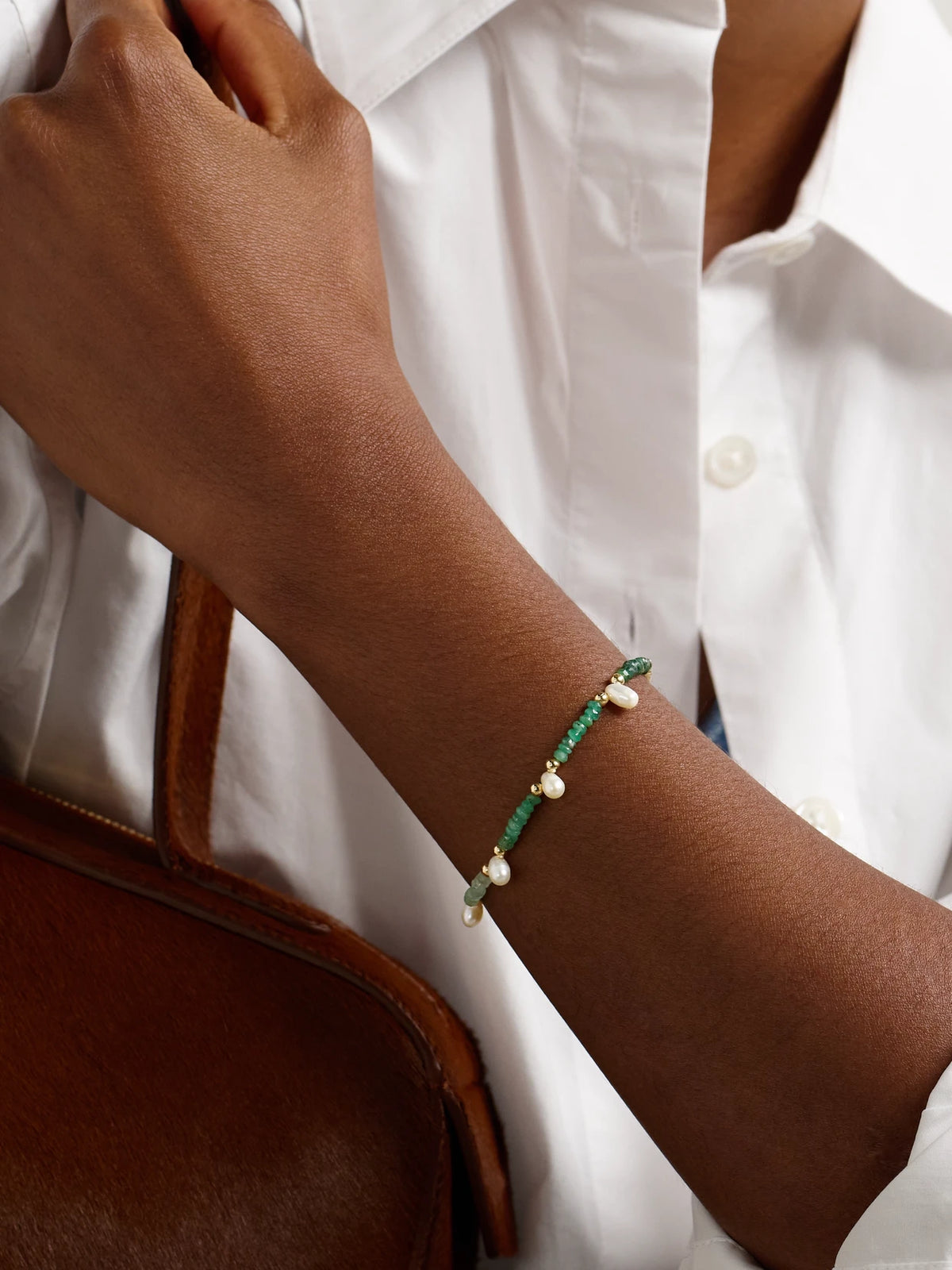 Image of Bracelets. Product name - Gold, Emerald And Pearl Bracelet in Multi colour by brand - JIA JIA