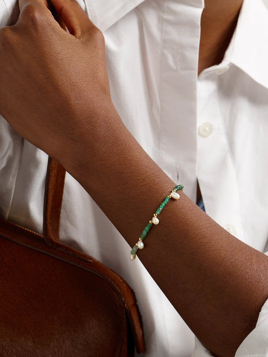 Image of Bracelets. Product name - Gold, Emerald And Pearl Bracelet in Multi colour by brand - JIA JIA