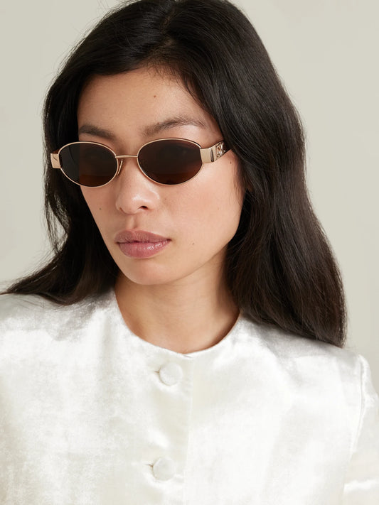 Image of Sunglasses. Product name - Oval-frame Rose Gold-tone And Tortoiseshell Acetate Sunglasses in Multi colour by brand - CELINE Eyewear