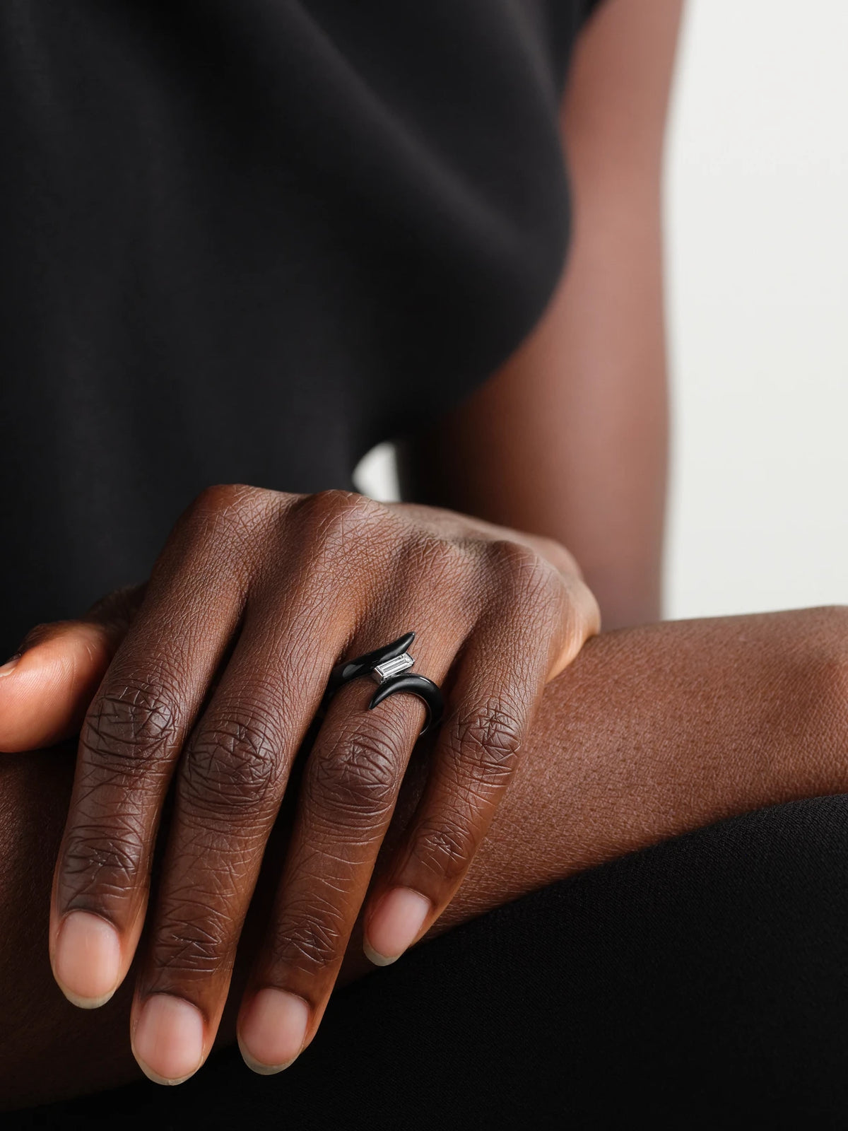 Image of Rings. Product name - Oui 18-karat White Gold, Diamond And Enamel Ring in Black colour by brand - Nikos Koulis