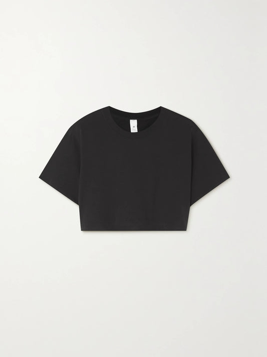 Image of T-Shirts. Product name - All Yours Cropped Pima Cotton T-shirt in Black colour by brand - lululemon